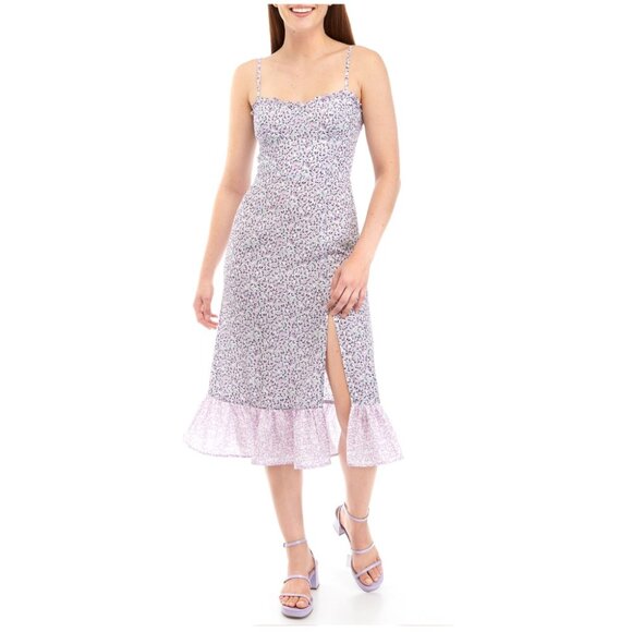 French Connection Enora Vernoa Lilac Bustier Floral Ruffle Midi Dress Size 6 - Picture 3 of 10
